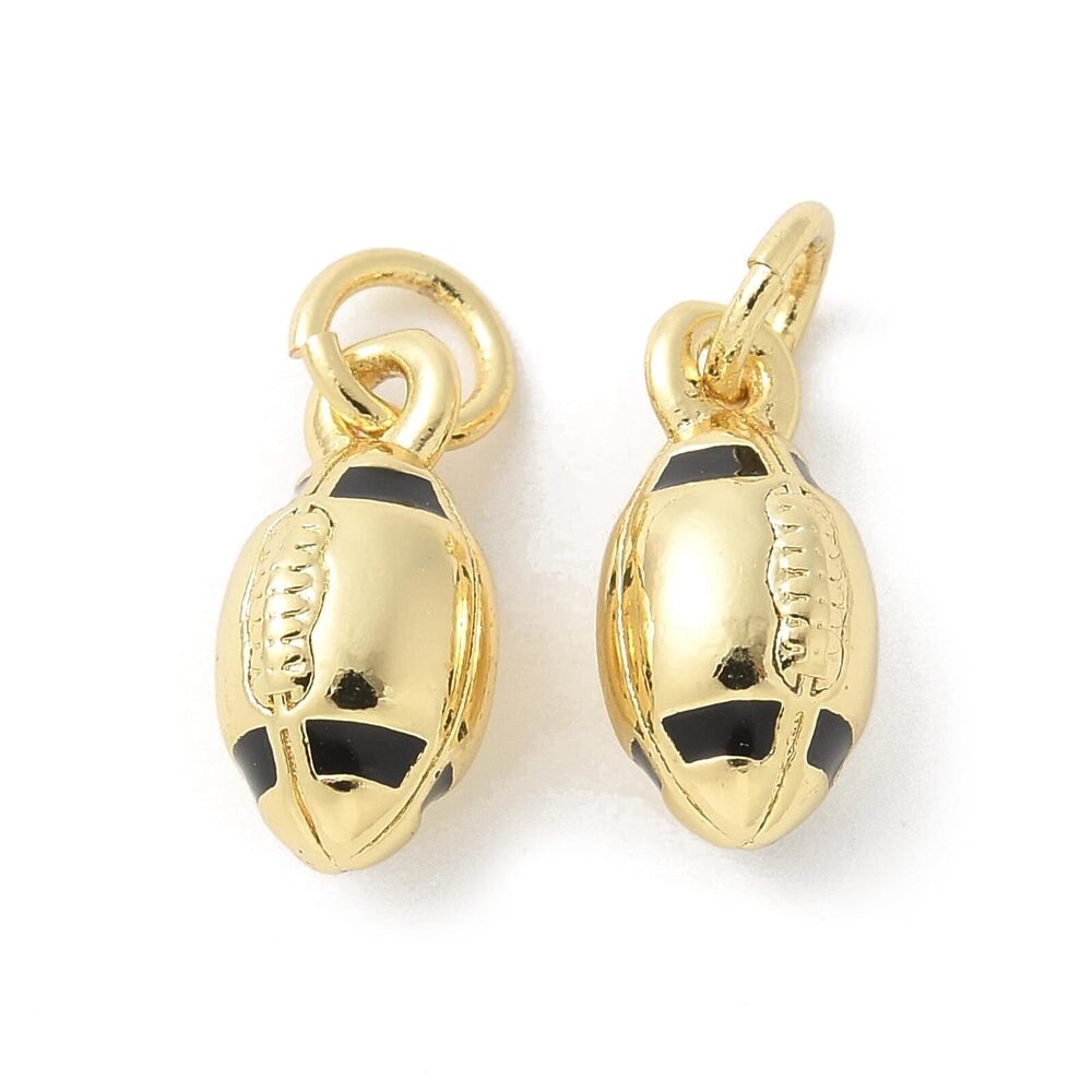 8403 10 pcs Golden Color Rugby Theme Enamel Brass Charms Sport Ball Real